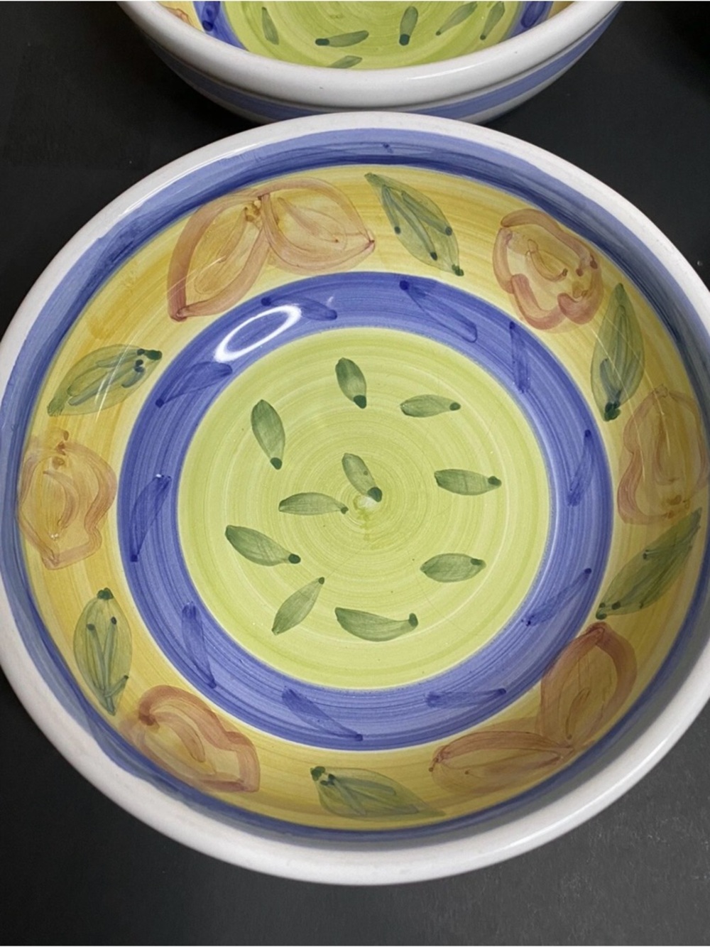 2 Caleca Fruits Soup Pasta Bowls Set Vintage Hand painted Stoneware Italy - Picture 2 of 5